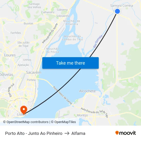 Porto Alto - Junto Ao Pinheiro to Alfama map