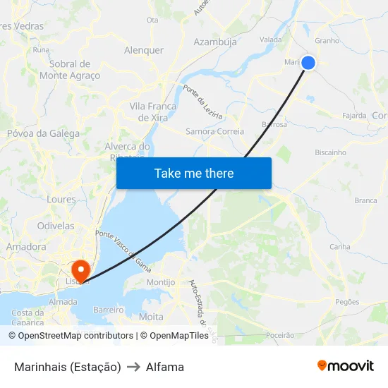 Marinhais (Estação) to Alfama map