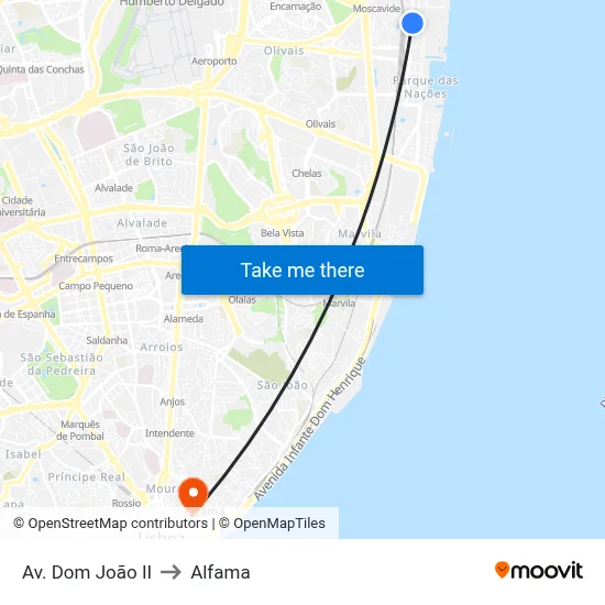 Av. Dom João II to Alfama map