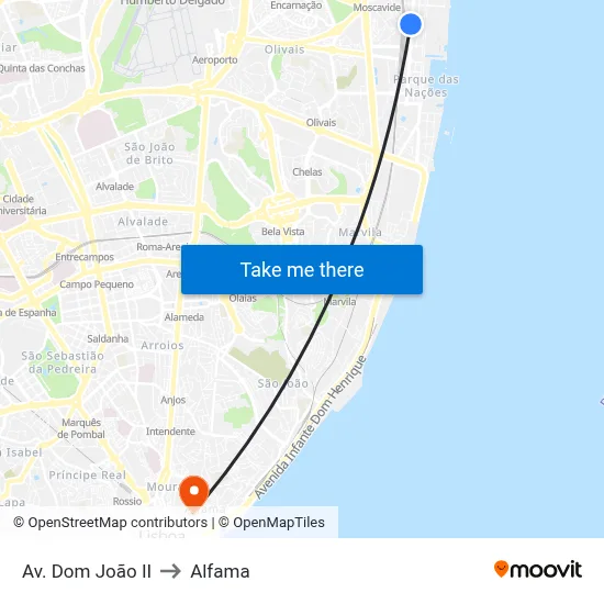 Av. Dom João II to Alfama map