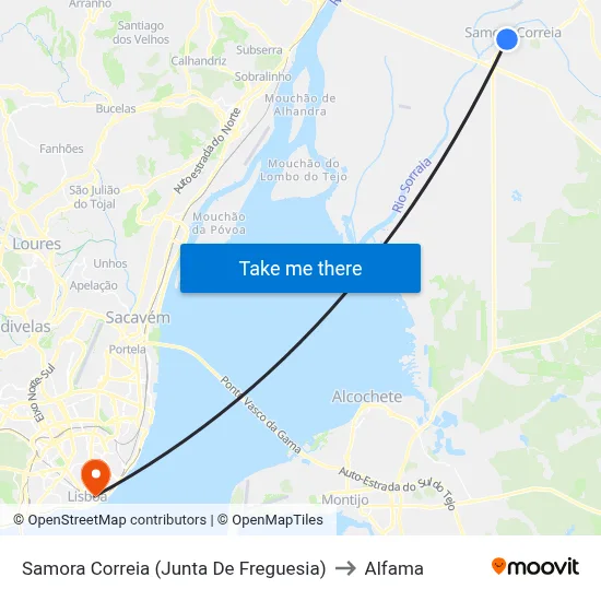 Samora Correia (Junta De Freguesia) to Alfama map