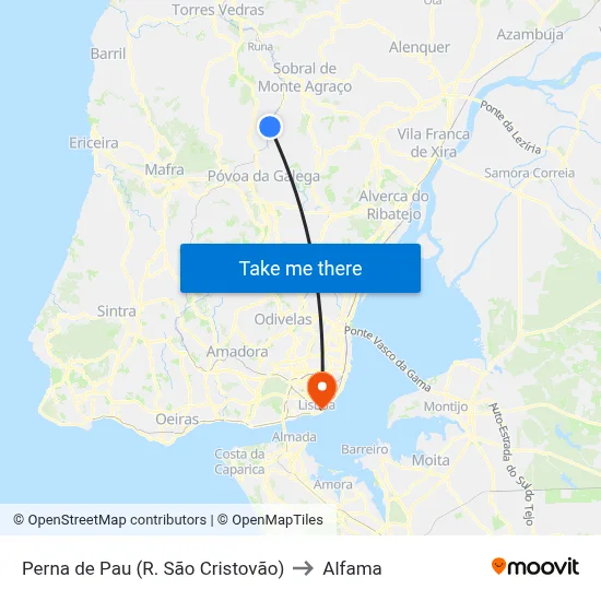 Perna de Pau (R. São Cristovão) to Alfama map