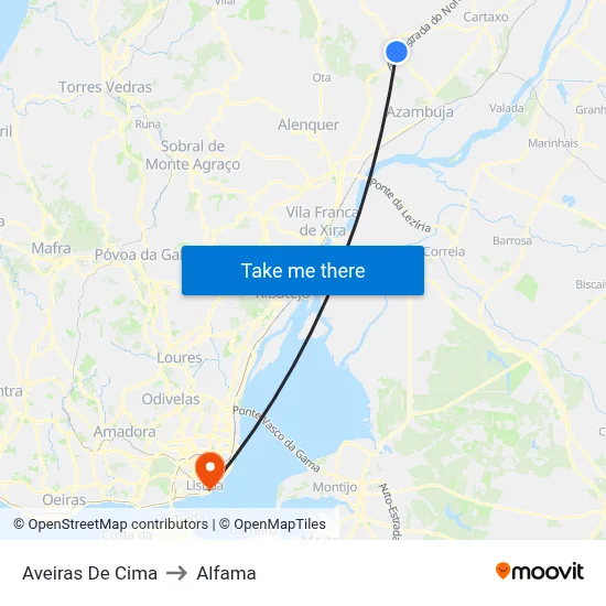 Aveiras De Cima to Alfama map