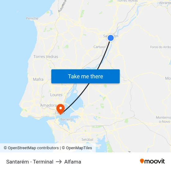 Santarém - Terminal to Alfama map