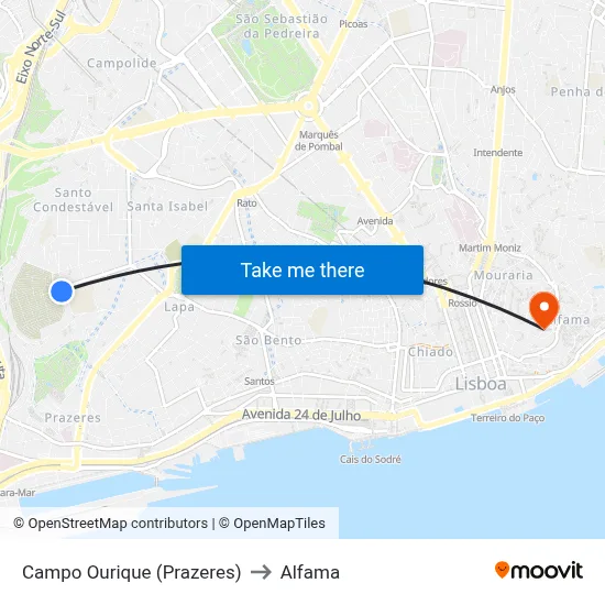 Campo Ourique (Prazeres) to Alfama map