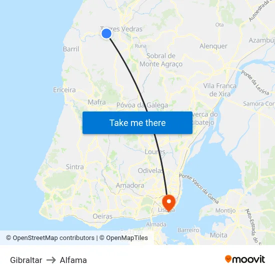 Gibraltar to Alfama map
