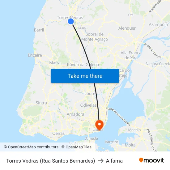 Torres Vedras (Rua Santos Bernardes) to Alfama map