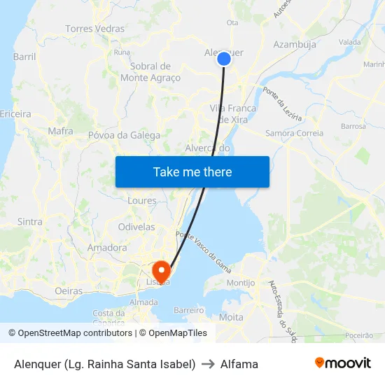 Alenquer (Lg. Rainha Santa Isabel) to Alfama map