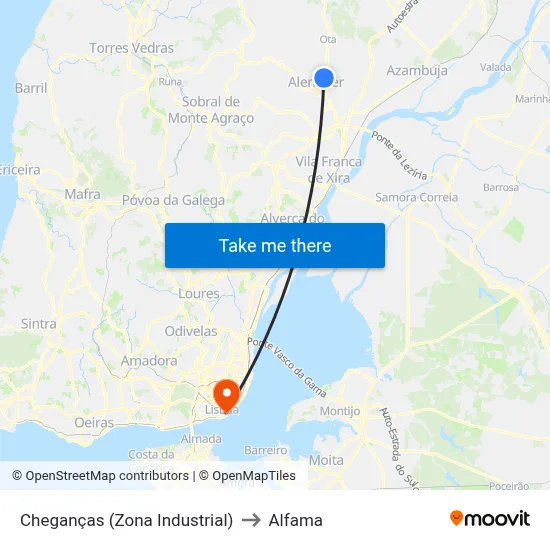 Cheganças (Zona Industrial) to Alfama map