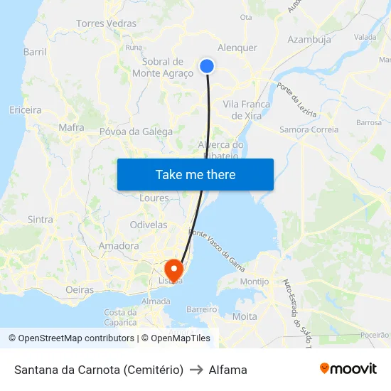 Santana da Carnota (Cemitério) to Alfama map