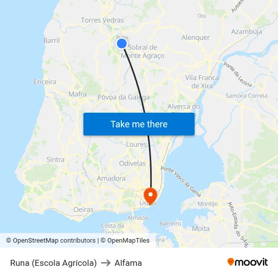Runa (Escola Agrícola) to Alfama map