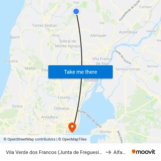 Vila Verde dos Francos (Junta de Freguesia) to Alfama map
