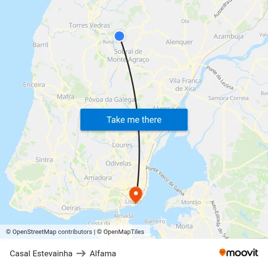 Casal Estevainha to Alfama map