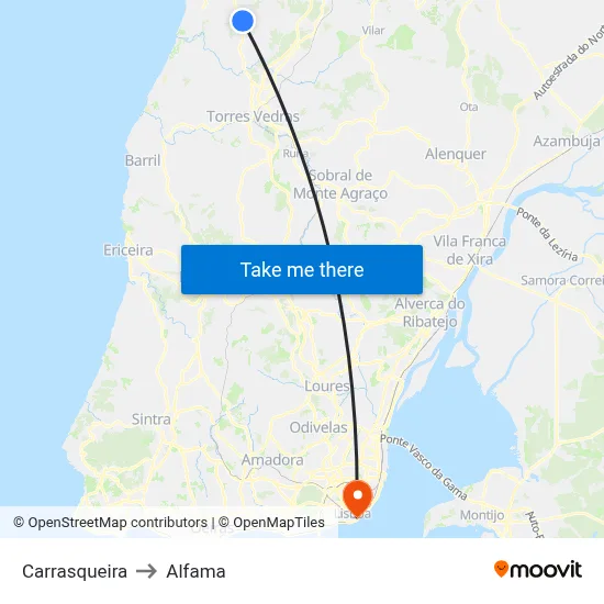 Carrasqueira to Alfama map