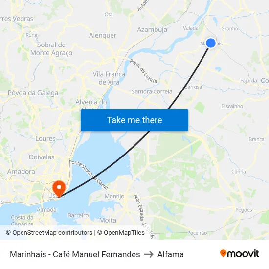 Marinhais - Café Manuel Fernandes to Alfama map