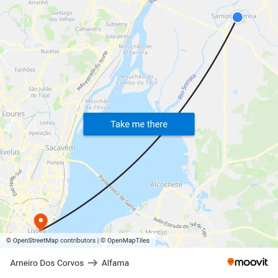 Arneiro Dos Corvos to Alfama map