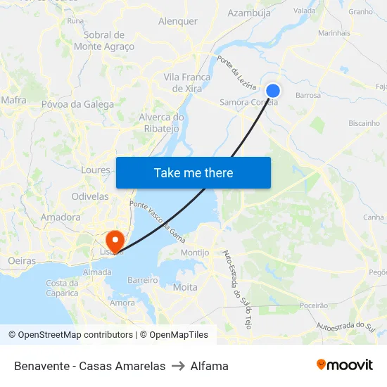 Benavente - Casas Amarelas to Alfama map