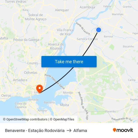 Benavente - Estação Rodoviária to Alfama map