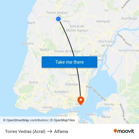 Torres Vedras (Acral) to Alfama map