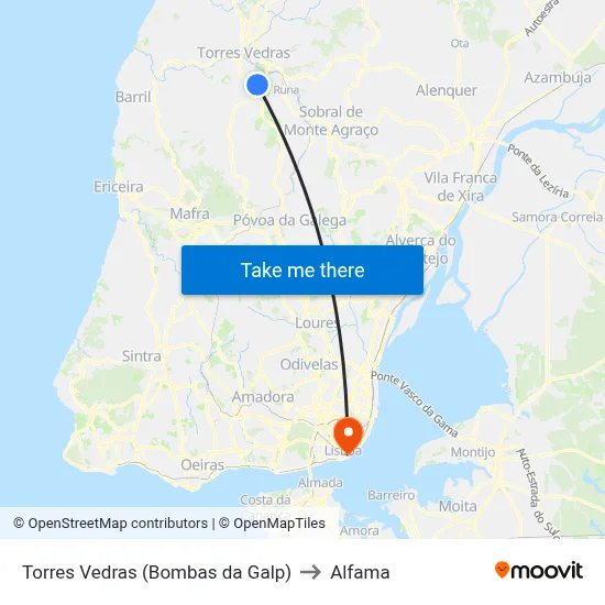 Torres Vedras (Bombas da Galp) to Alfama map