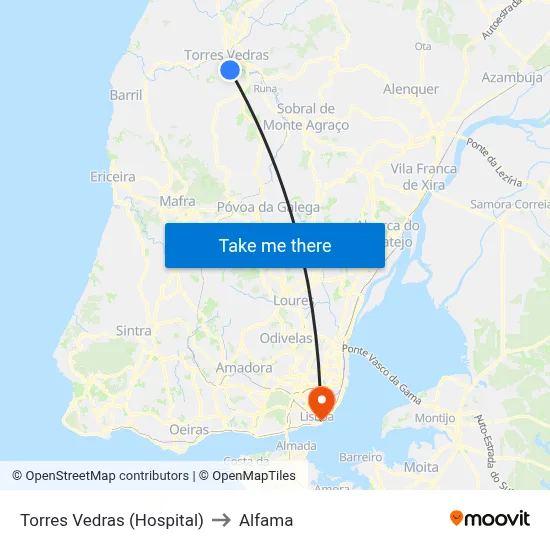 Torres Vedras (Hospital) to Alfama map