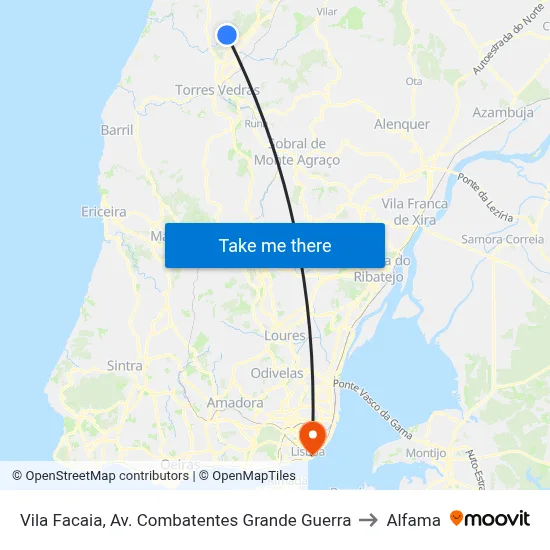 Vila Facaia, Av. Combatentes Grande Guerra to Alfama map