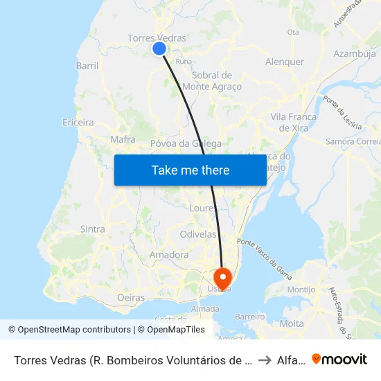 Torres Vedras (R. Bombeiros Voluntários de Torres Vedras) to Alfama map