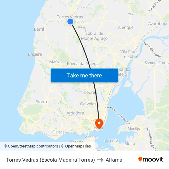 Torres Vedras (Escola Madeira Torres) to Alfama map