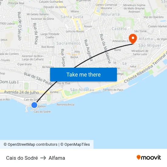 Cais do Sodré to Alfama map