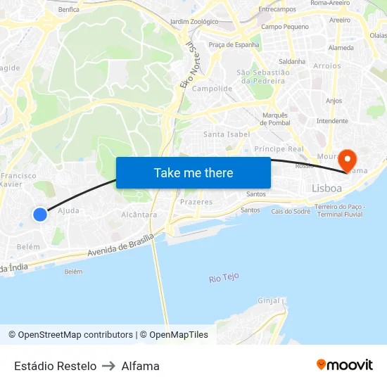 Estádio Restelo to Alfama map