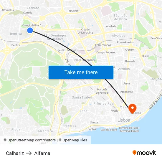 Calhariz to Alfama map