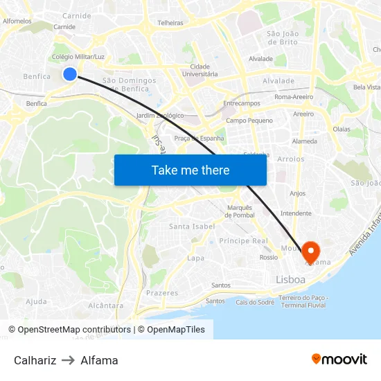 Calhariz to Alfama map