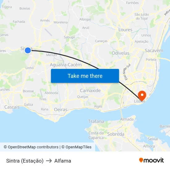 Sintra (Estação) to Alfama map