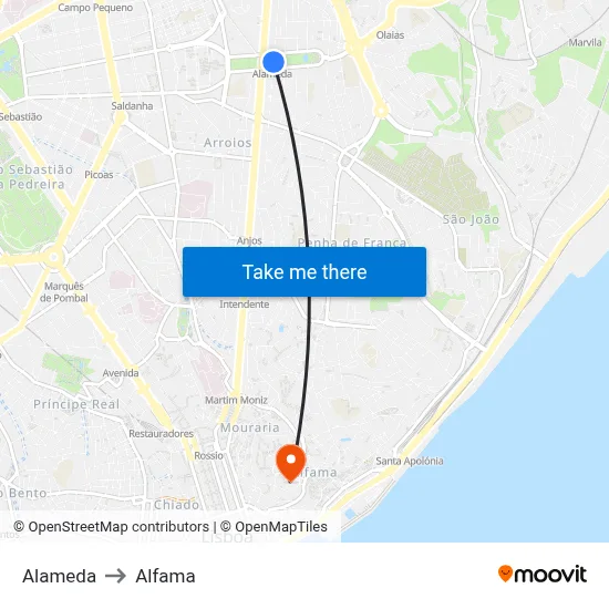Alameda to Alfama map