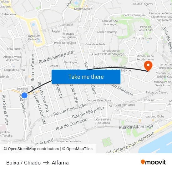 Baixa / Chiado to Alfama map