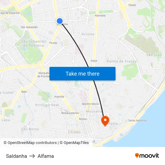 Saldanha to Alfama map