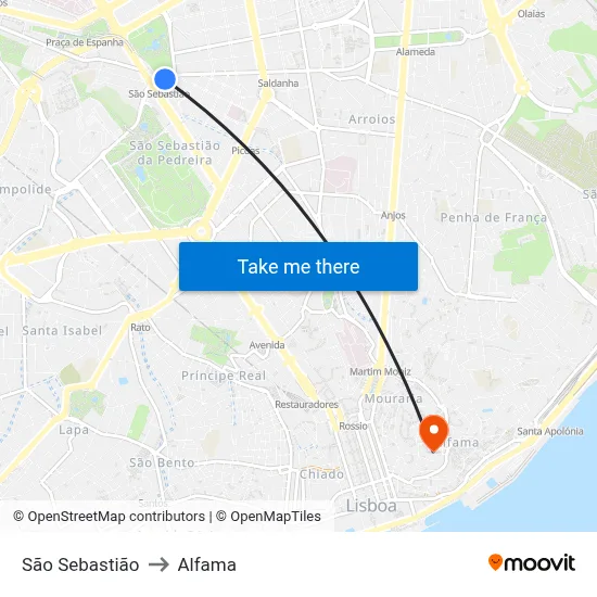 São Sebastião to Alfama map
