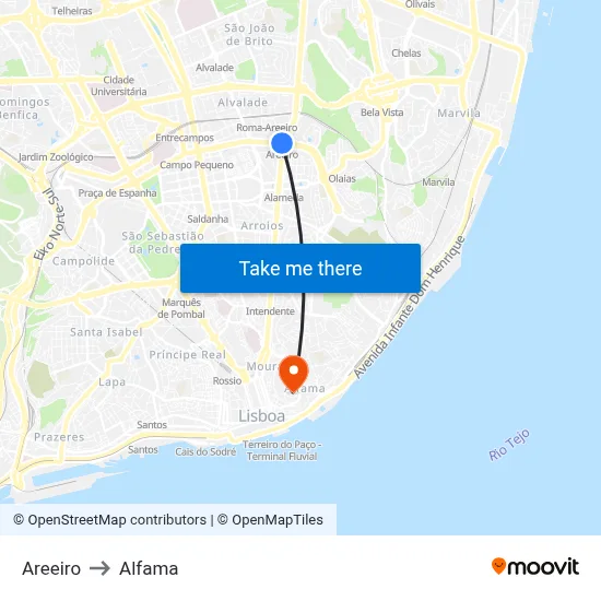 Areeiro to Alfama map