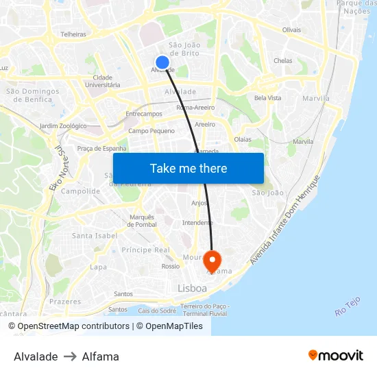 Alvalade to Alfama map