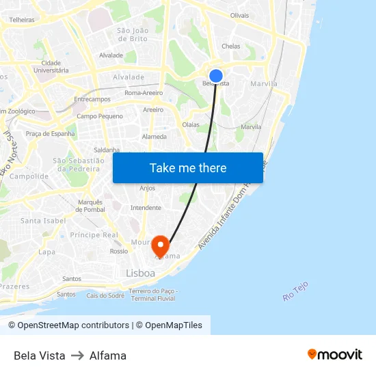 Bela Vista to Alfama map
