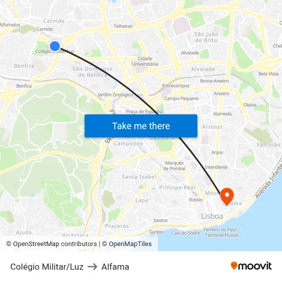 Colégio Militar/Luz to Alfama map