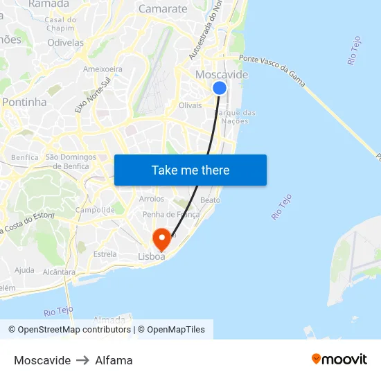 Moscavide to Alfama map