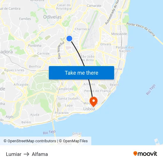 Lumiar to Alfama map