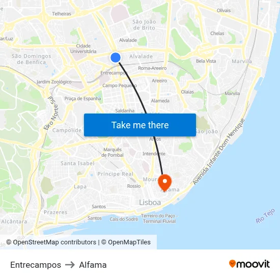 Entrecampos to Alfama map