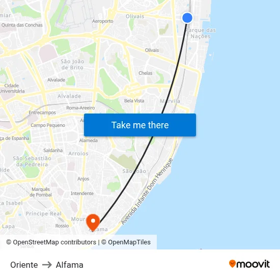 Oriente to Alfama map