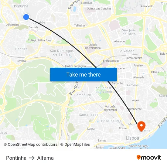 Pontinha to Alfama map