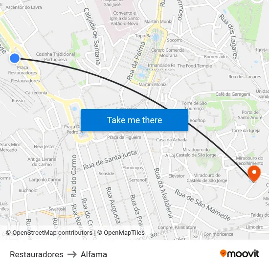 Restauradores to Alfama map