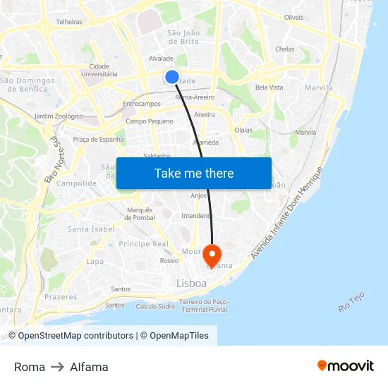 Roma to Alfama map