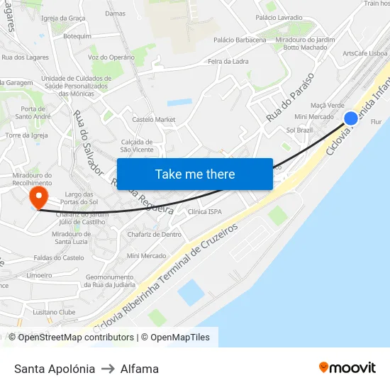 Santa Apolónia to Alfama map