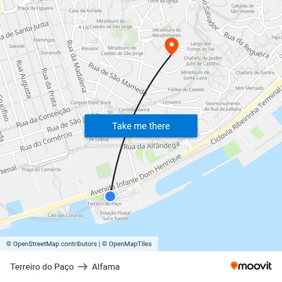 Terreiro do Paço to Alfama map
